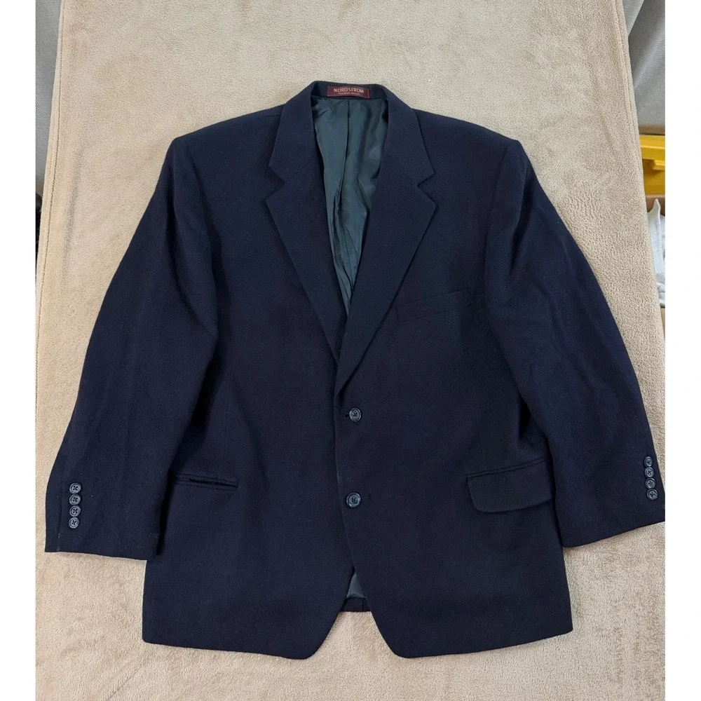 Nordstrom Loro Piana CamelHair Blazer Mens 48R Navy Blue Sport Coat USA Made EUC